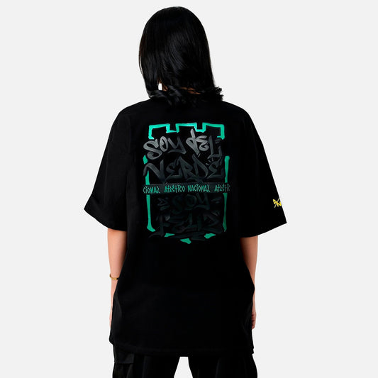 Camiseta Negra Mujer Estampado en 3D - Cluubes