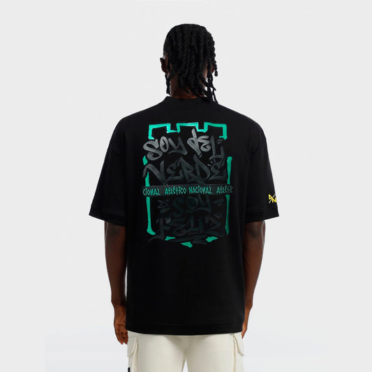 Camiseta Negra Oversize Atletico Nacional en Tela Premium + Estampado en Relieve 3D Serigrafía - Cluubes⚽