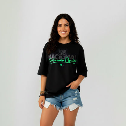 Camiseta Negra Mujer Sentimiento Popular en 3D - Cluubes