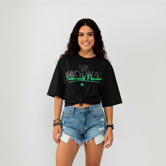 Camiseta Negra Mujer Sentimiento Popular en 3D - Cluubes